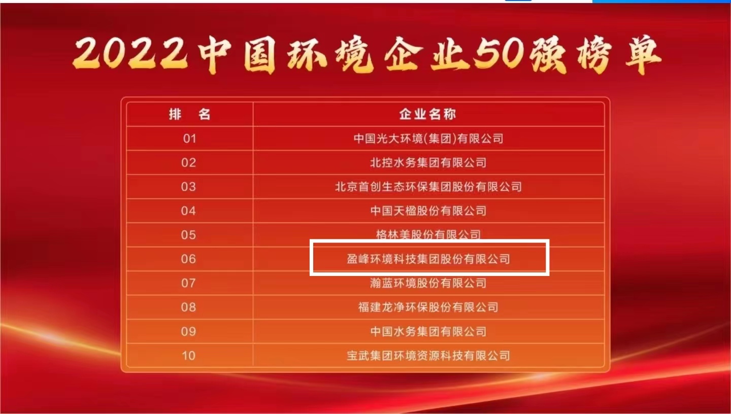 9001cc金沙以诚为本环境陆续5年荣登“中国环境企业50强”榜单